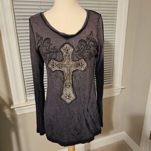 Velvet Stone M Embellished Cross Long Sleeve T-Shirt